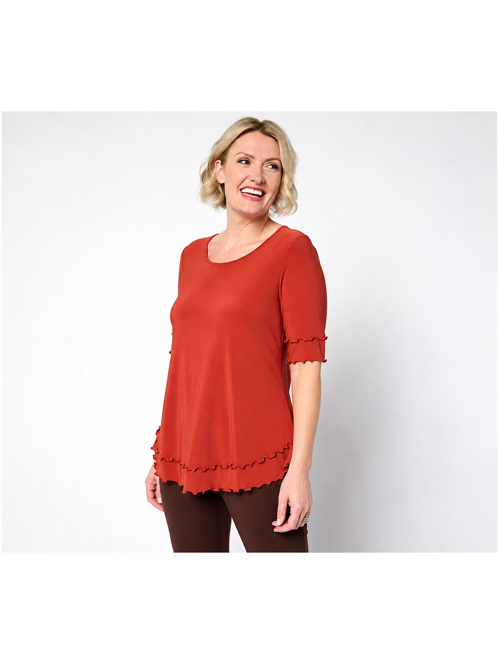 Attitudes by Renee Como Jersey Double Layered Top Fired Brick, Size Medium